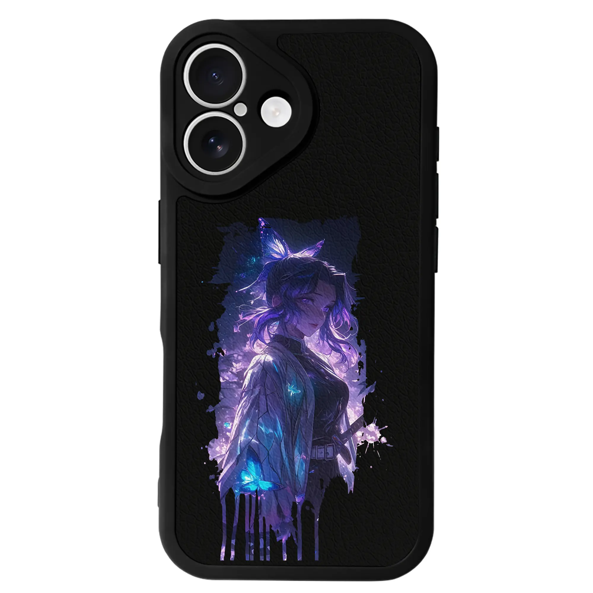 鬼滅の刃 グッズ,胡蝶 しのぶ - IPhone 16シリーズ対応 ・ シリコンスマホケース ・ レザー調 ・ 高精度フィット ・ 耐衝撃 ・ ワイヤレス充電対応 ・ 精密カット